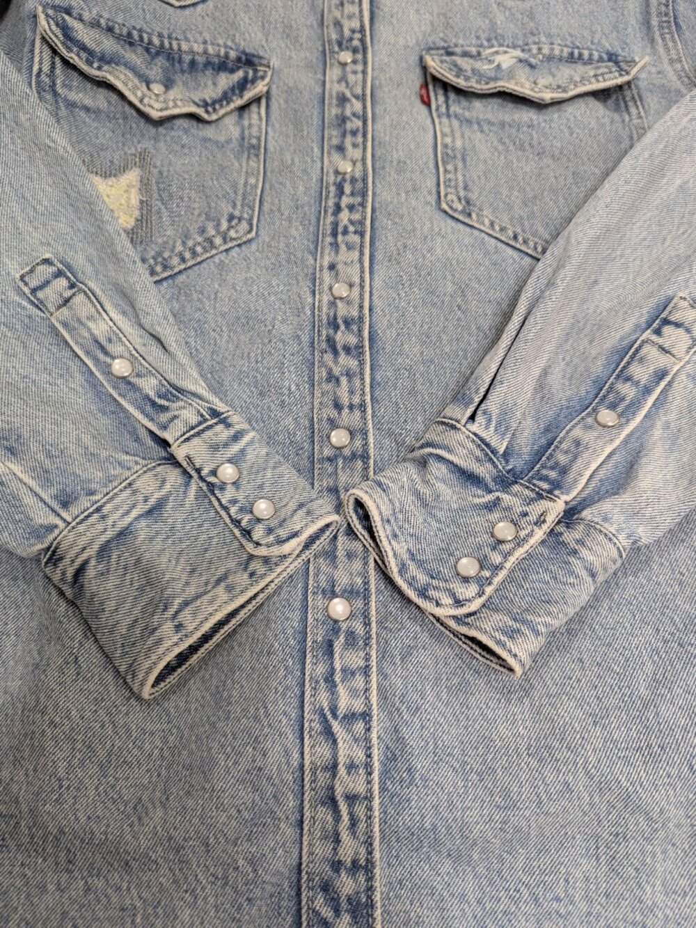 Levi's Western Distressed Denim Button Up Shirt - Picture 5 of 12